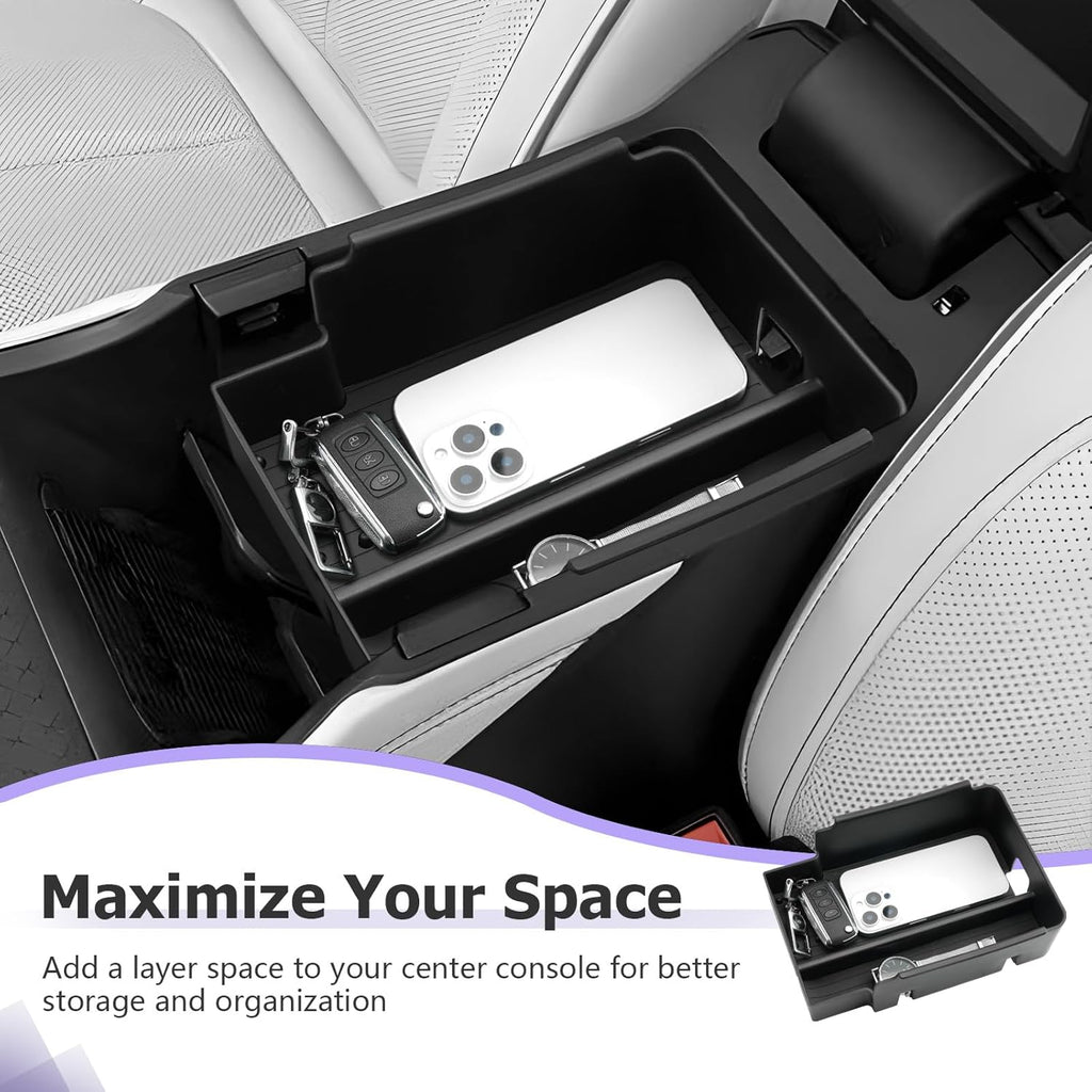 LUWU 2025 Wagoneer S Center Console Organizer for 2025 J eep Wagoneer S Accessories Armrest Console Storage Box Insert Tray ABS Material Black-Trim