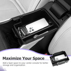 LUWU 2025 Wagoneer S Center Console Organizer for 2025 J eep Wagoneer S Accessories Armrest Console Storage Box Insert Tray ABS Material Black-Trim