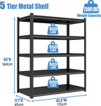 Garage Storage Shelves,5 Tier Shelving Unit, 40 inch Wide, 18” Deep, 78” Tall Organizer Metal Shelf for Basement/Laundry/Pantry Heavy Duty, Adjustable,Easy to Install (5Tier-45.3"WX17.7"DX63"H)