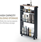YAMAZAKI home Tower Rolling Slim Storage Cart With Handle Black