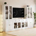 TUSY 71" TV Stand Storage Set - 2 Tall Bookcases & 2 Side Cabinets, Media Console with Glass & Wood Doors, Entertainment Center with Drawers, Tall Media Console for Living Room (White, AFFA)