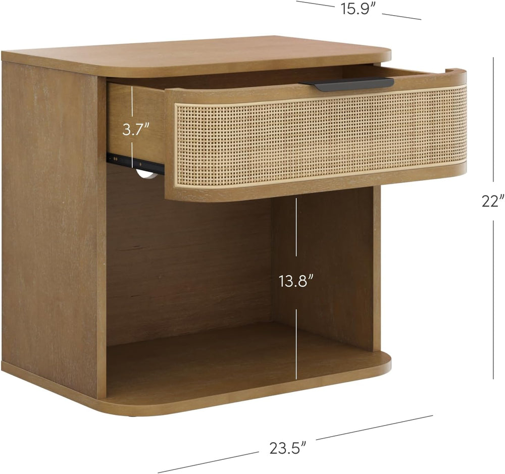Nathan James Keith Farmhouse Bedside Table, Modern Coastal Nightstand, Rattan...