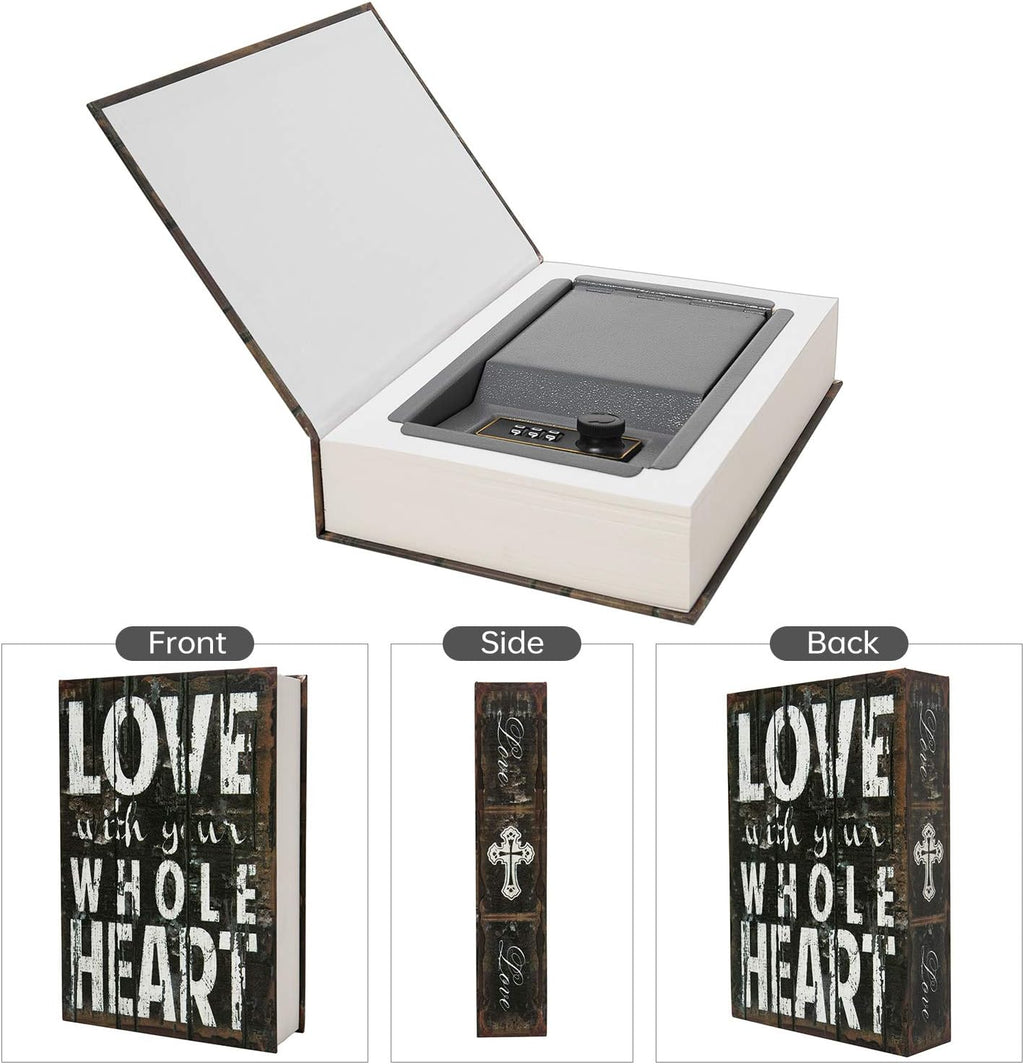 Real Paper Transfer Book Safe, Hollow with Secret Hidden Compartment, Combination Lock, 8.7"×6"×2" (LOVE-Combination)