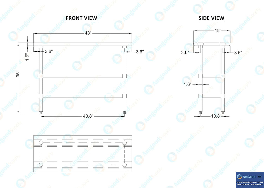 48" Long X 18" Deep Stainless Steel Work Table with 2 Shelves | Metal Food Prep Station | Commercial & Residential NSF Utility Table