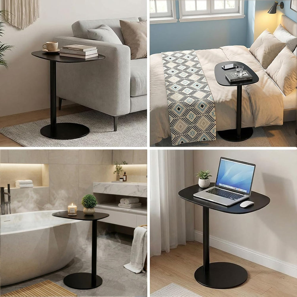 C Shaped End Table for Couch - Modern Metal Sofa Side Table with Round Base, ...