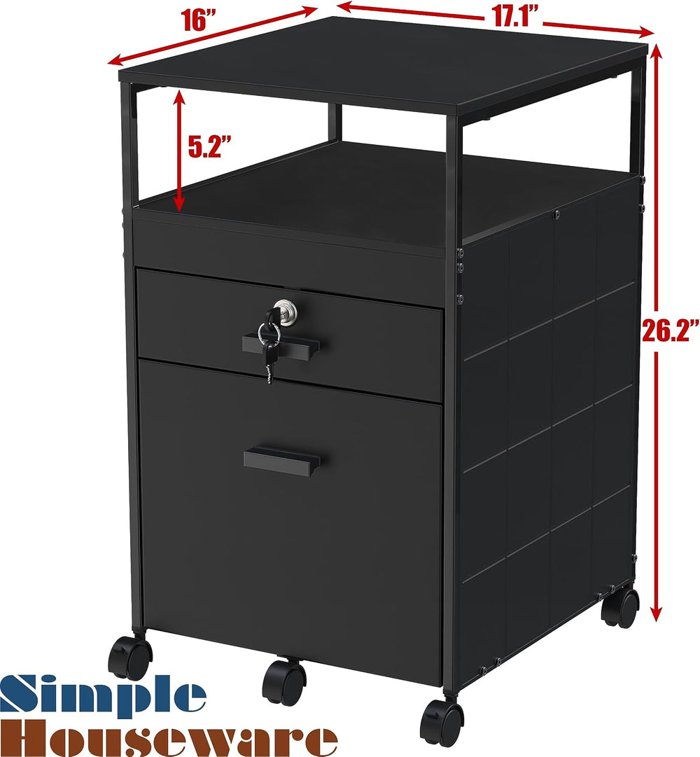 SHW Box File Rolling Mobile Cabinet with Lockable Drawer, Black | Open Shelf ...