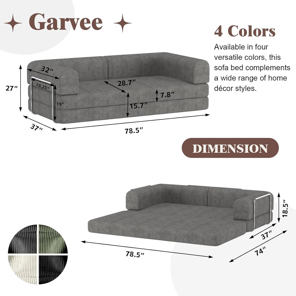 79" 5-in-1 Convertible Sleeper Sofa Bed, No Assembly Corduroy Modular Fu...