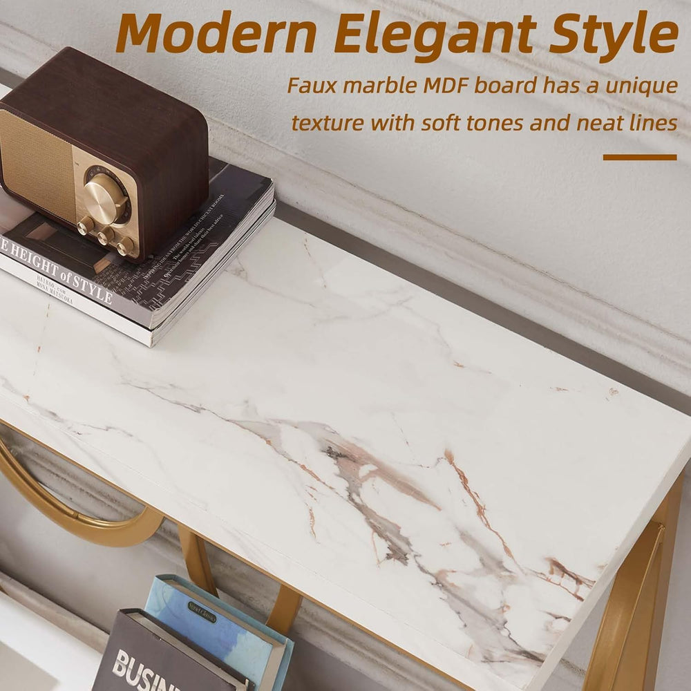 HOMISSUE 55 Inch Modern Entryway Console Table, White & Gold Faux Marble ...