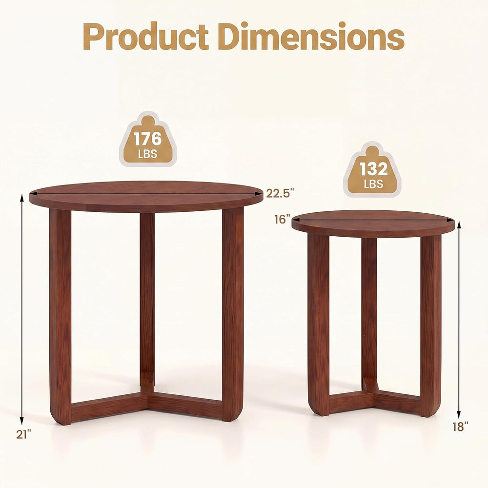 KOTEK Nesting Table Set of 2, Round Coffee Table for Living Room (Walnut) | M...