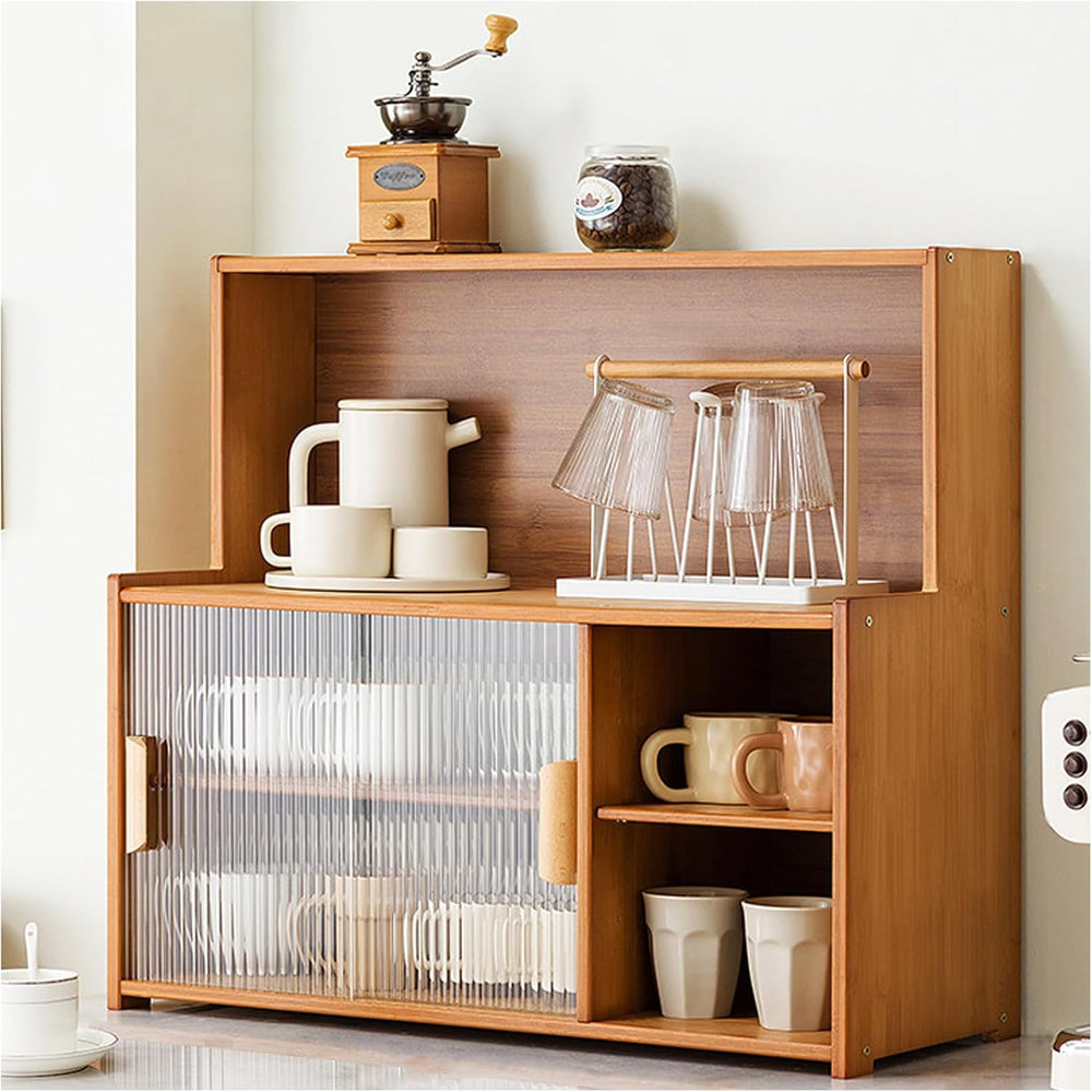 Modern Kitchen Storage Pantry Cabinet with Glass Doors & Adjustable Shelv...