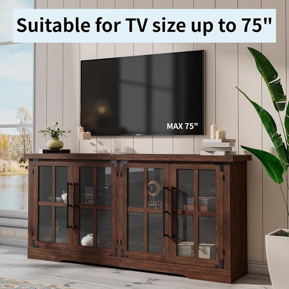 LUXOAK 63" Farmhouse TV Stand with 4 Glass Doors and Storage, Espresso |...