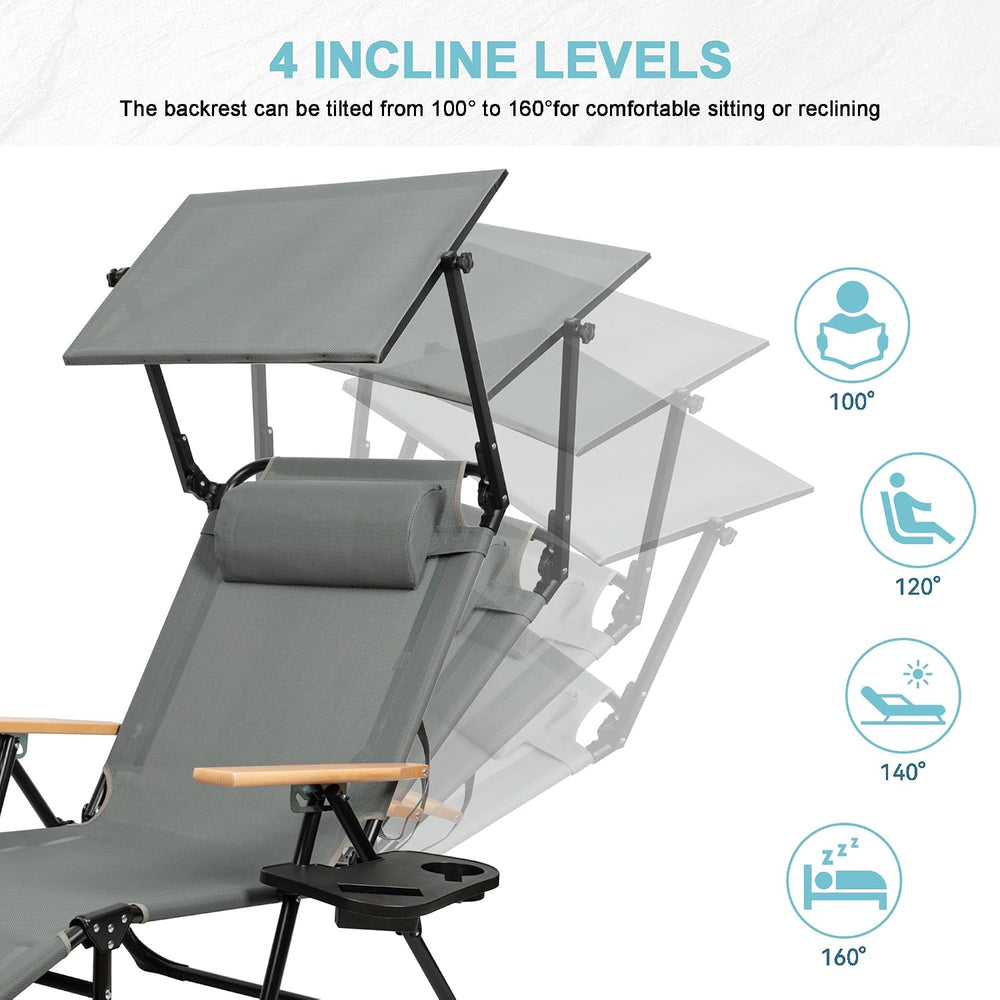 Outdoor Chaise Lounge Chair with 4-Position Adjustable Backrest,Patio Folding...
