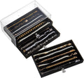 SPAKOWN Necklace Organizer Box, Velvet Necklace Box Holder Tray with Clear Lid Chains Showcase Stackable Necklace Storage for Pendant Bracelet (3 Drawers - Black)