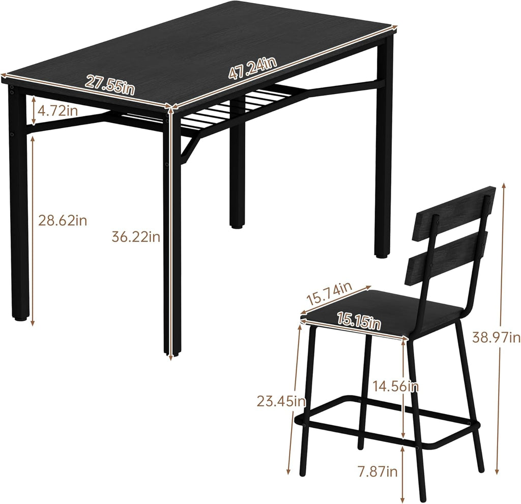 Hooseng 5-Piece Dining Table Set for 4, Counter Height Kitchen Table & 4 Bar Stools, Hightop Bar Table and Chairs Set with Storage, Farmhouse Small Dinette Set for Pub, Dining Room, Small Space