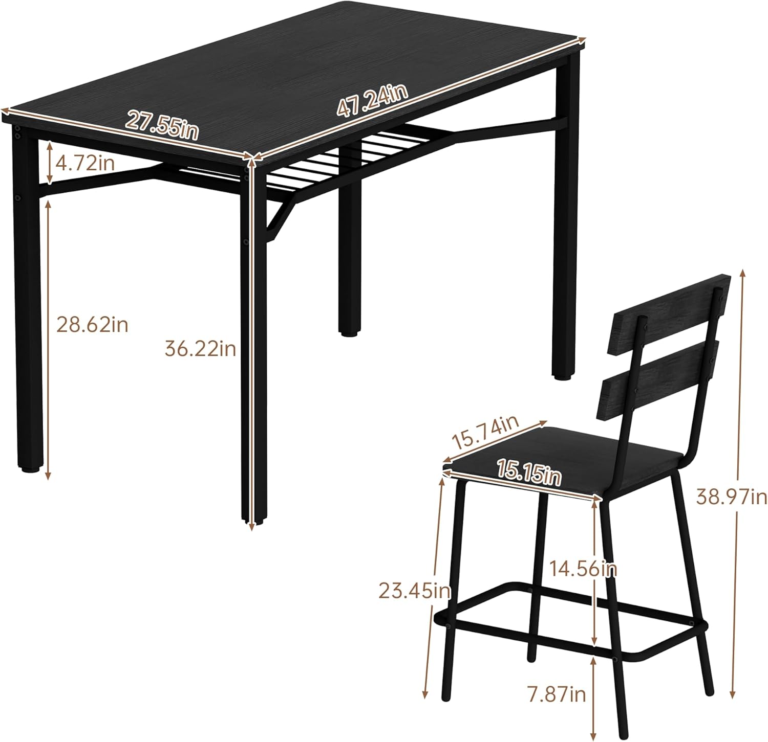 Hooseng 5-Piece Dining Table Set for 4, Counter Height Kitchen Table & 4 Bar Stools, Hightop Bar Table and Chairs Set with Storage, Farmhouse Small Dinette Set for Pub, Dining Room, Small Space