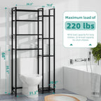 Simple Trending 8 Tier Over The Toilet Storage with Side Rack, Bathroom Organizer Metal Shelves for Towels, Black