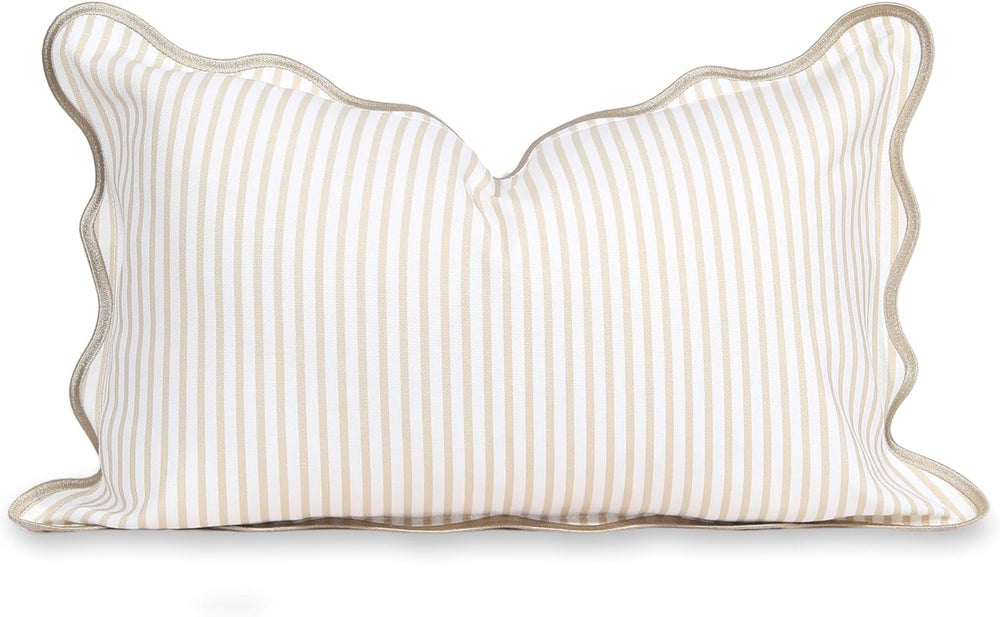 Hofdeco Premium Coastal Patio Indoor Outdoor Scalloped Lumbar Pillow Cover On...