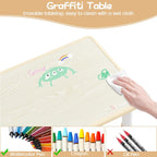 Jojoka Kids Table and 2 Chairs Set, Height Adjustable Toddler Table Chairs for Ages 2-10, Graffiti Desktop with Non-Slip Legs, Child Table Set for Home Daycare Classroom