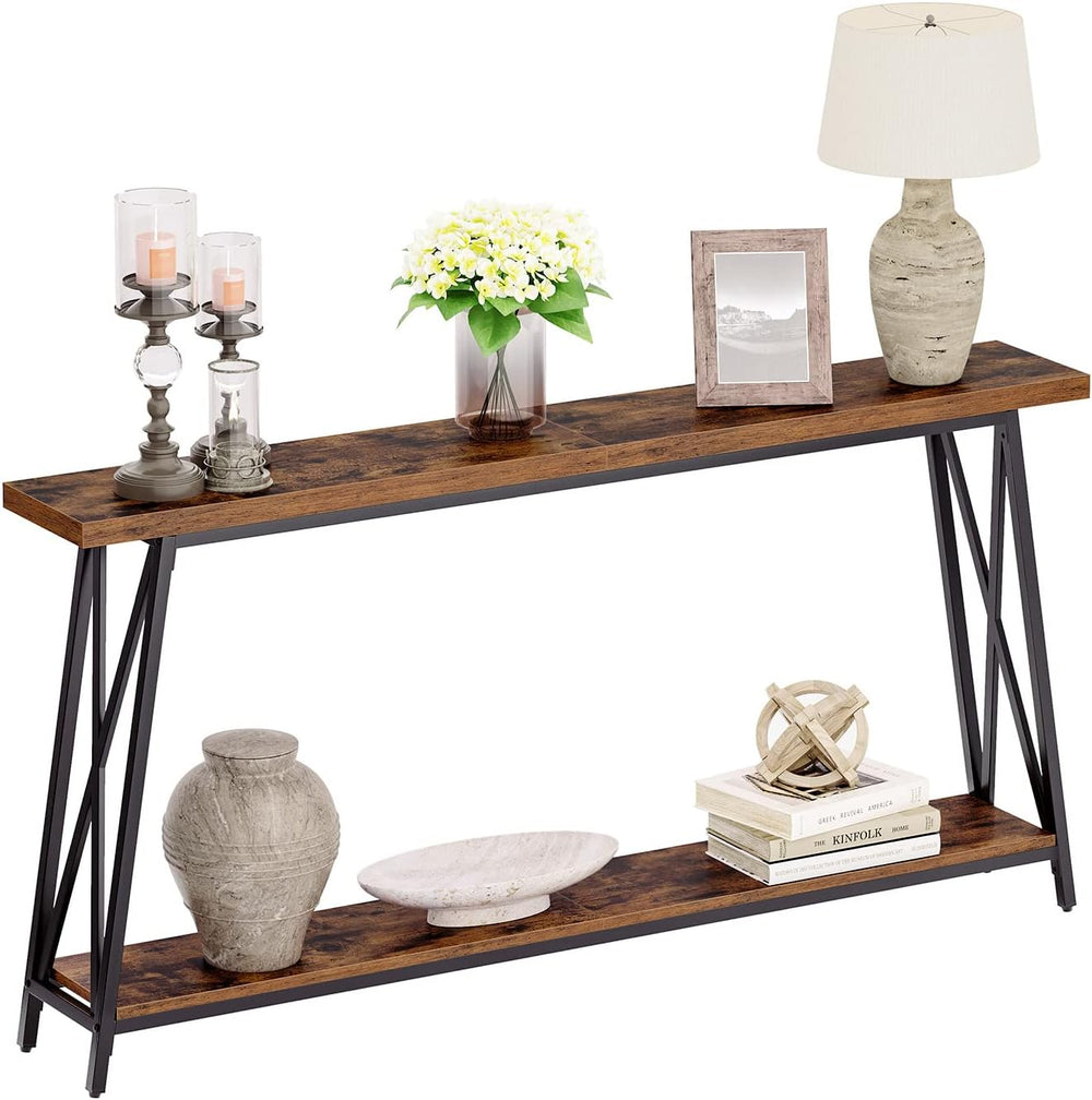 MAHANCRIS Console Table for Entryway, 63" Industrial Entryway Table, 2-T...