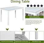 KEIKI 5-Piece Standard Height Dining Table Set with Rectangular Table and 4 Upholstered Chair, for 4 Person, Modern Crystal Decoration Wooden Table Set, Easy Assembly, for Kitchen, Dining Room, White
