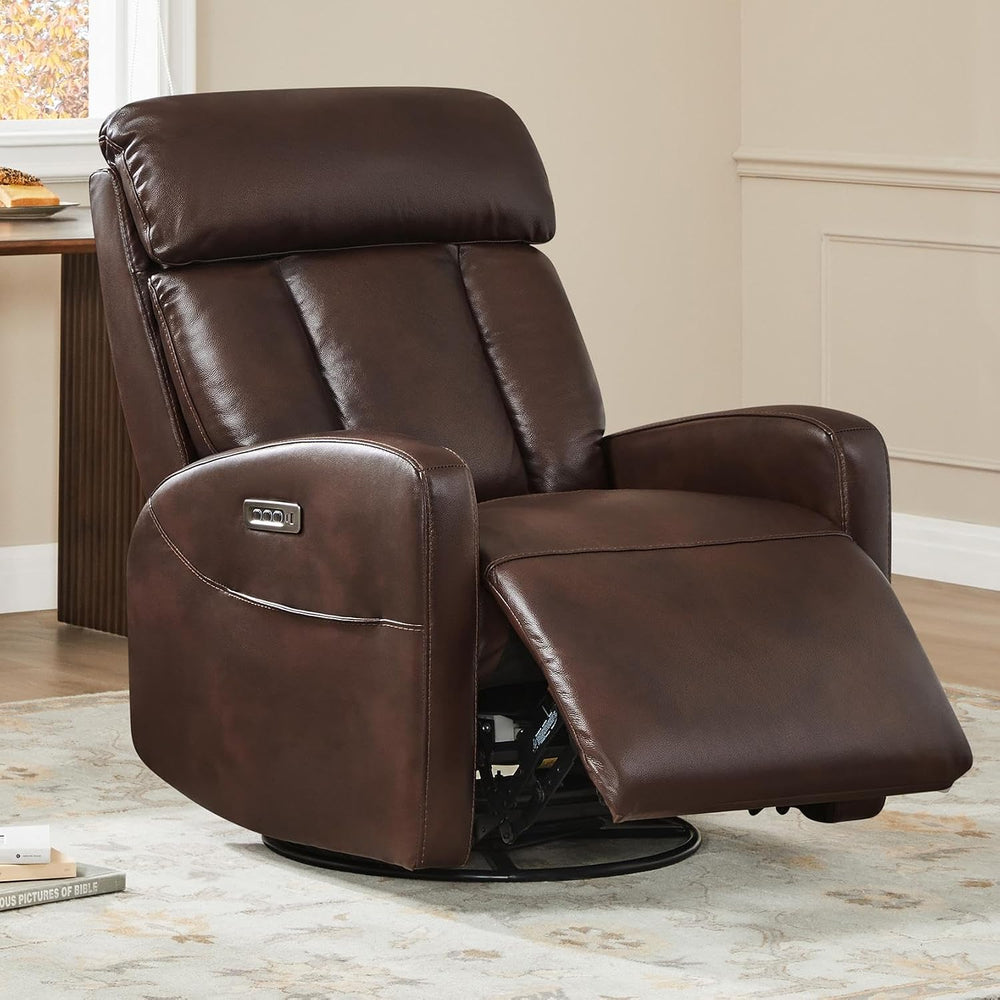 CHITA Genuine Leather Power Recliner Chair, Swivel Rocker, Cognac Brown | Ele...