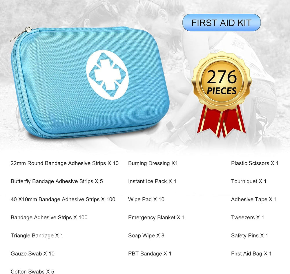 First Aid Kit 276PCS Car Home Camping Essentials Blue Emergency Kit