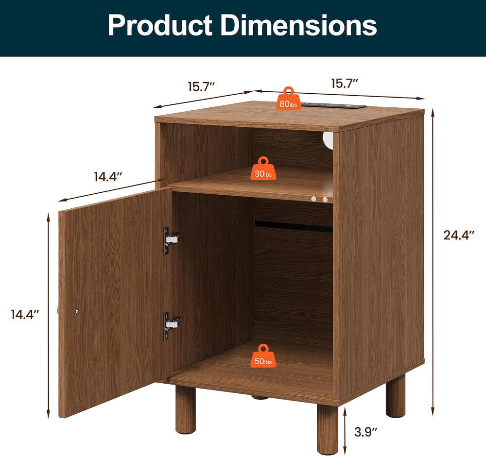 RoyalCraft Walnut Nightstand Set of 2, Night Stand with Charging Station | Mi...
