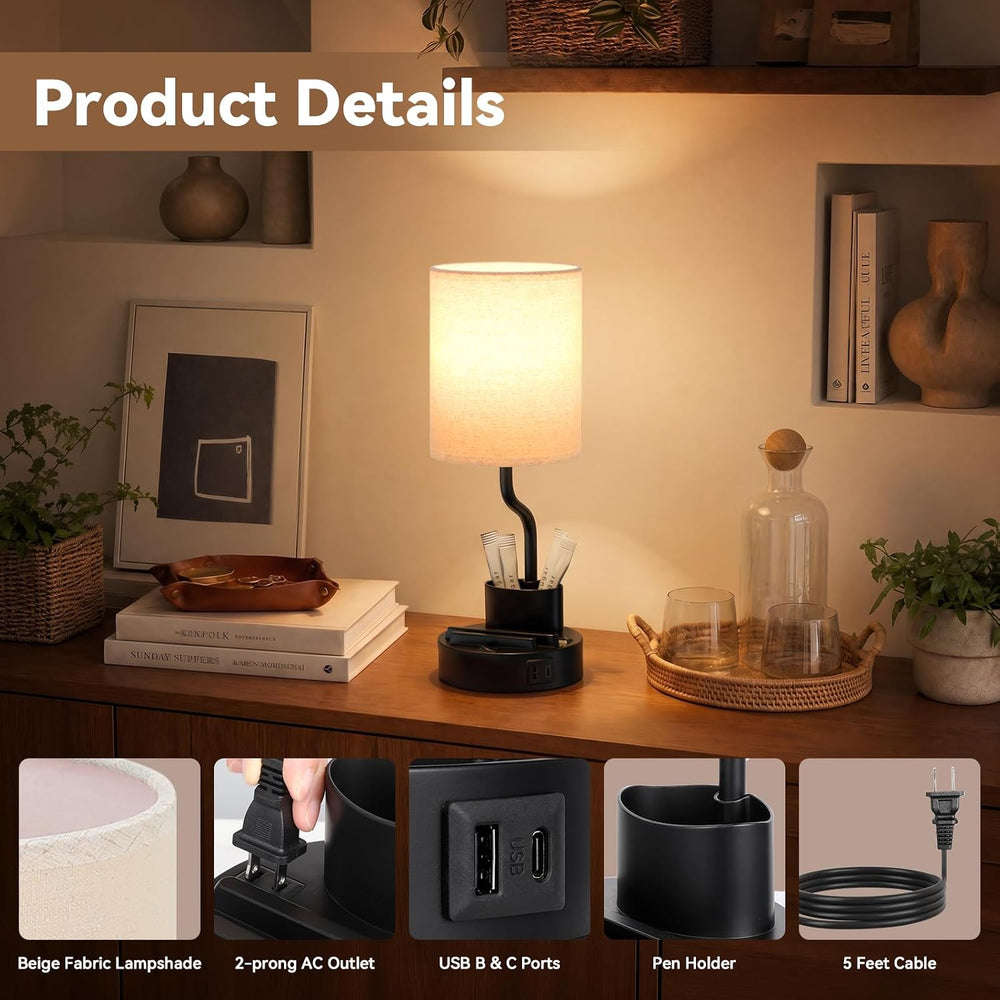 Fenmzee Bedside Lamps for Bedroom Set of 2 - Table Desk Lamp for Nightstand