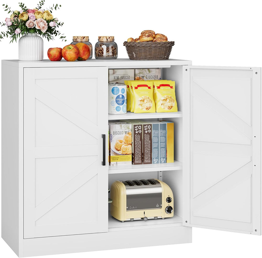 White Storage Cabinet with Doors and Adjustable Shelves,36" Farmhouse Fo...