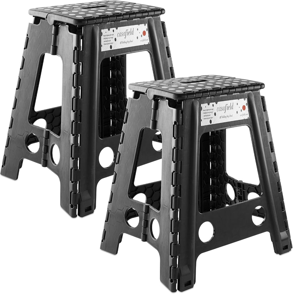Casafield 18" Folding Step Stool with Handle (Set of 2), Black - Portabl...