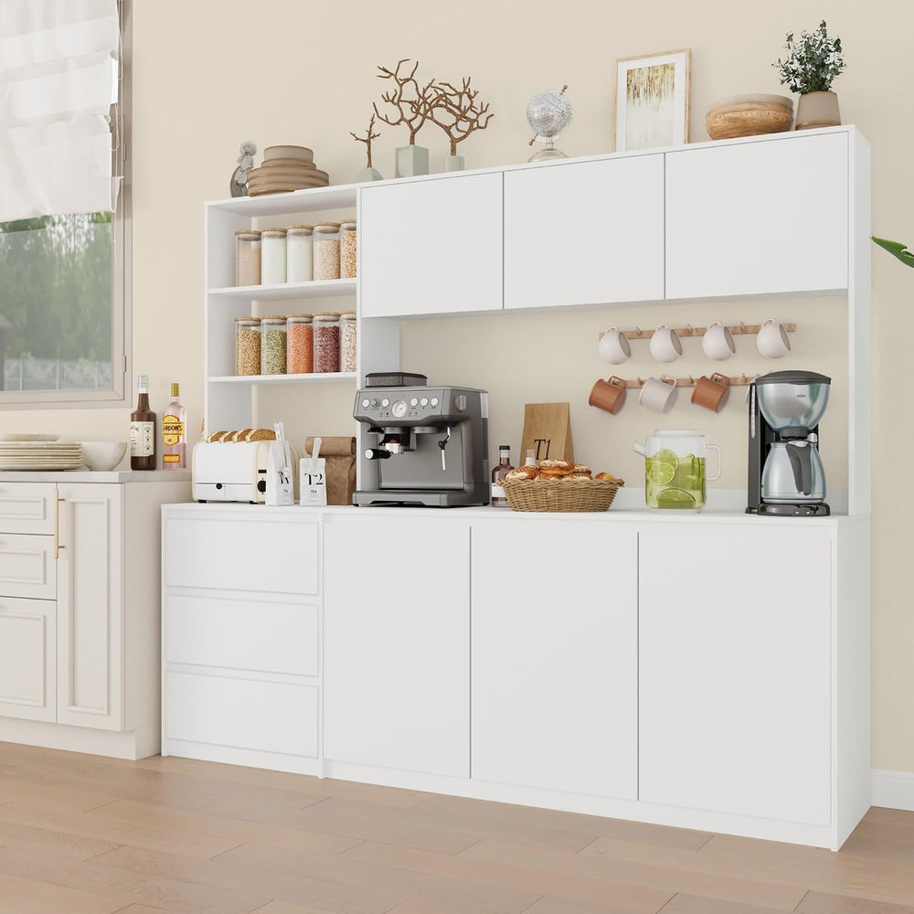 Bobve Large Kitchen Hutch Cabinet with Microwave Stand, Storage Cupboard Pant...