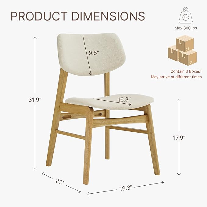 Wooden Dining Chairs Set of 6, Upholstered Modern Dining Room Chairs, Solid Oak Wood Kitchen Chairs with Soft Cushion Backrest for Farmhouse, Restaurant, Café (Cream Fabric & Original Color)