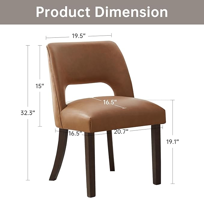 VKNOW Modern Dining Chairs Set of 2, Faux Leather Upholstered Dining Room Chair Kitchen Chairs, Farmhouse Dinner Chair for Kitchen Dining Room, Brown