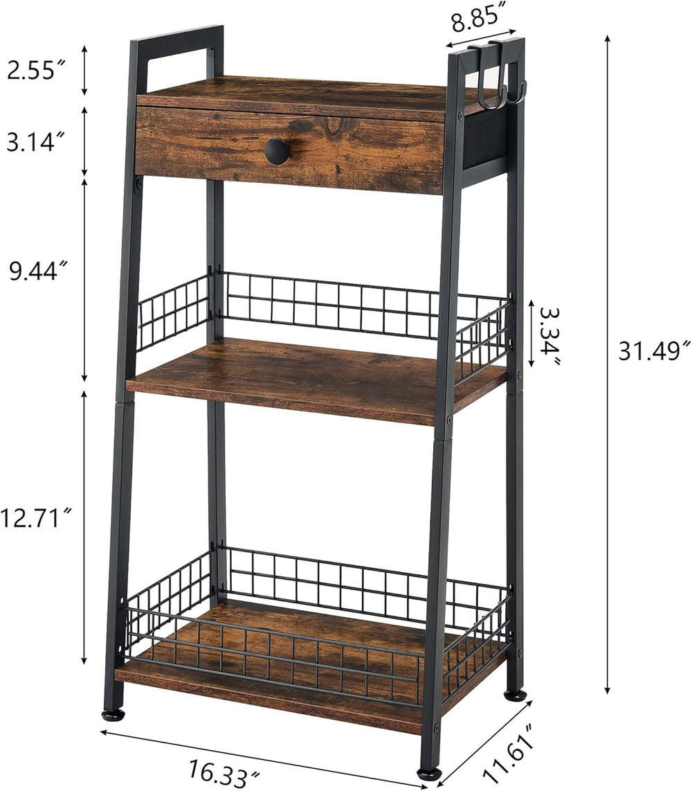 Gewudraw 3-Tier Ladder Shelf with Drawer, Bathroom Table Stand for Small Spac...