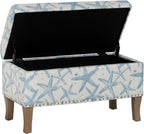 Linon Stephanie Cream and Light Blue Starfish Fully Upholstered Bench with Hidden Interior Storage