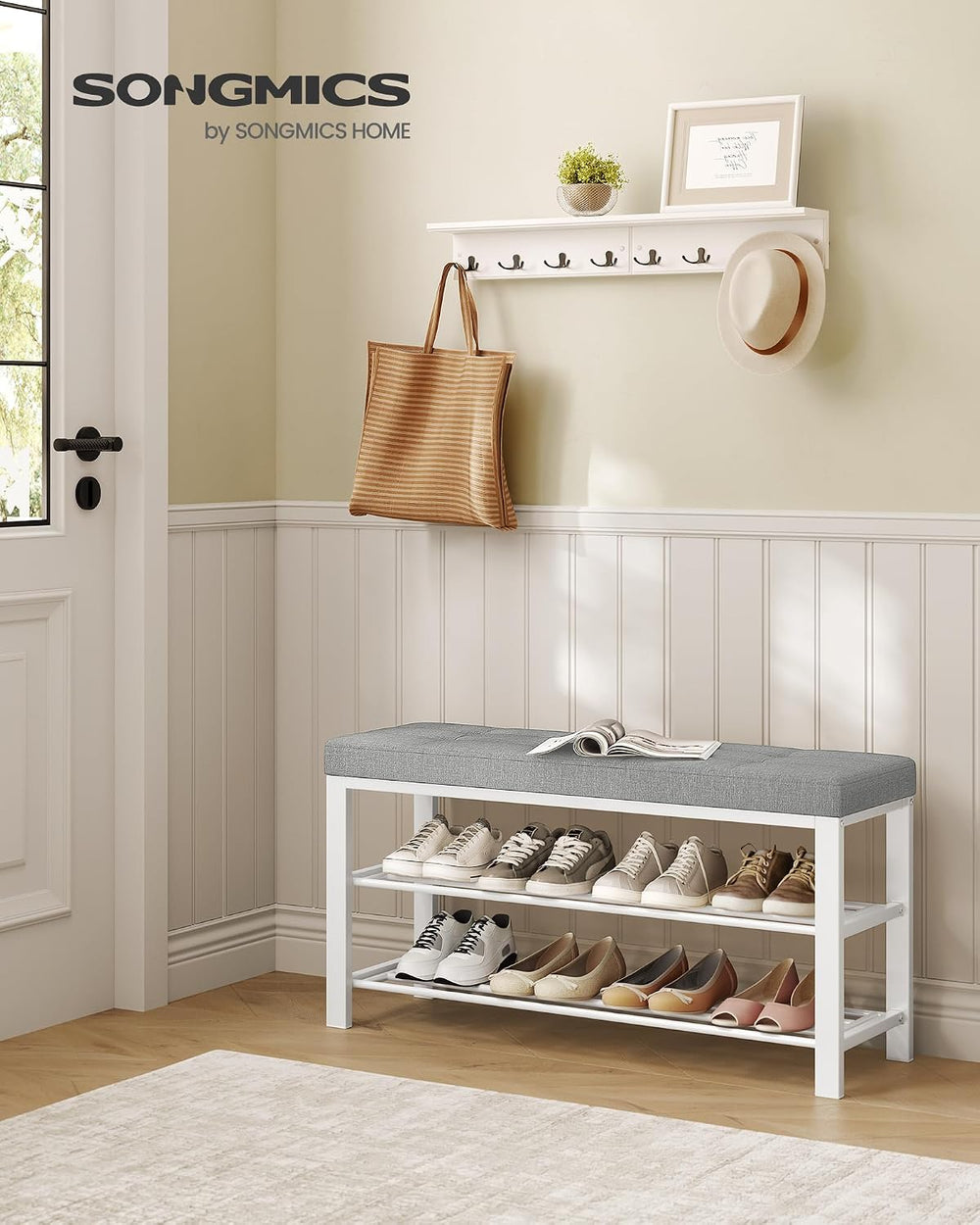 SONGMICS Shoe Bench, Storage Bench, Entryway Bench with Cushion | Shoe Shelf ...