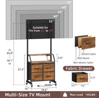 GYIIYUO Rolling TV Stand with Mount & 4 Fabric Drawers for 32-75 inch TVs | Holds up to 145 lbs with lockable rolling wheels, built-in 2 AC outlets and USB charging, great for apartments and bedrooms