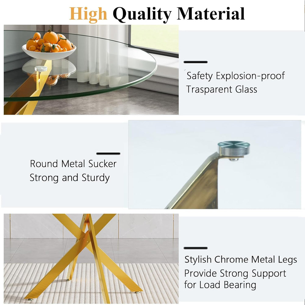 Glass Dining Room Table Set for 2, 47" Circle Glass Dining Table for 2 w...