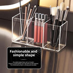Acrylic Makeup Brush Holder, 2 Pack Clear Pencil Holder, Desk Accessories Holder with 3 Compartments, Brush Organizer for Vanity, Desk, Cosmetic Display