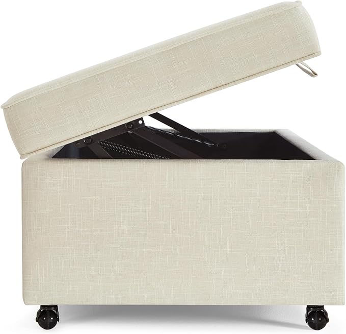 Ball & Cast 45" Sofa Ottoman with Storage, Linen Upholstered Bench with Rotation Casters and Safety Hinge for Living Room, Multi-Function Coffee Table,Ivory