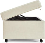Ball & Cast 45" Sofa Ottoman with Storage, Linen Upholstered Bench with Rotation Casters and Safety Hinge for Living Room, Multi-Function Coffee Table,Ivory