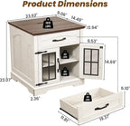 23.6"W Farmhouse End Table Set of 2 with Hidden Charging Station, Side Table with Drawer for Sofa Couch or Bedside, Rustic Wooden Nightstand with Storage for Living Room, Bedroom (Off White Walnut)