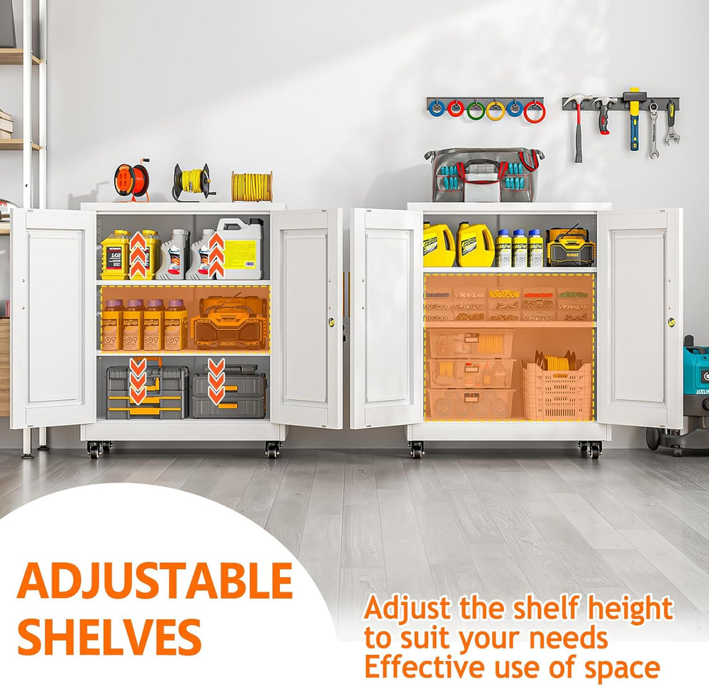 Metal Storage Cabinet with Wheels, 36" Tall Locking Storage Cabinet with...