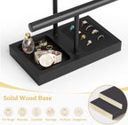 SZQINJI Jewelry Holder Organizers Bracelet Holder Display Stand, Solid Wood Base with 2 Tier Metal T-bar for Bracelet Wristband Bangle Watch Necklace Hanging, Black, Christmas Gift