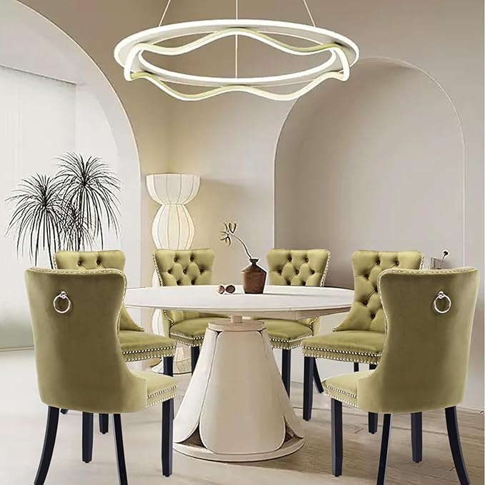 Velvet Upholstered Dining Chairs Set of 8, Modern Style Kitchen Side Chairs w...