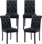 Velvet Dining Chairs Set of 4 Upholstered Dining Room Chairs Modern Tufted Accent Chairs Wooden Parsons Side Chairs for Home Kitchen Resturant, Black