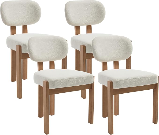 Wooden Dining Chairs Set of 4, Mid Century Modern Chenile Upholstered Dining Room Chair Kitchen Chairs with Solid Wood Legs, Farmhouse Dinner Chair for Kitchen Restaurant Living Room, Beige