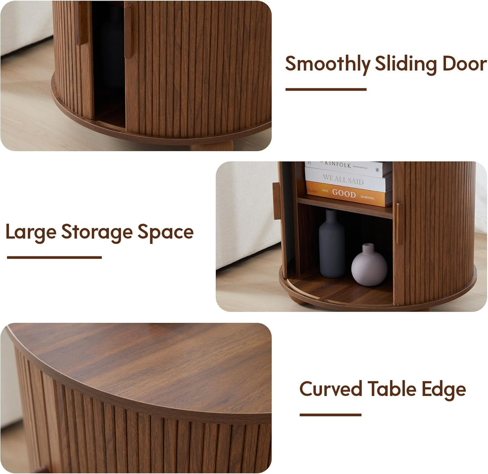 AVZEAR 24" Large Round End Table with Charging Station, Farmhouse Fluted...
