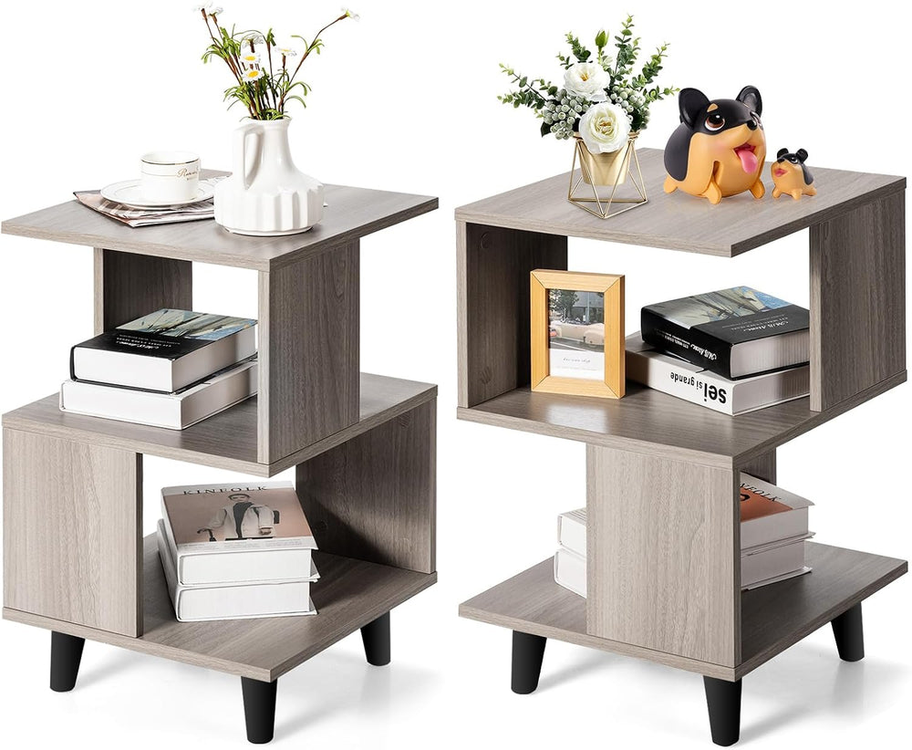 Giantex End Table, Wood Nightstand with Legs, Accent Sofa Side Table Open Sto...