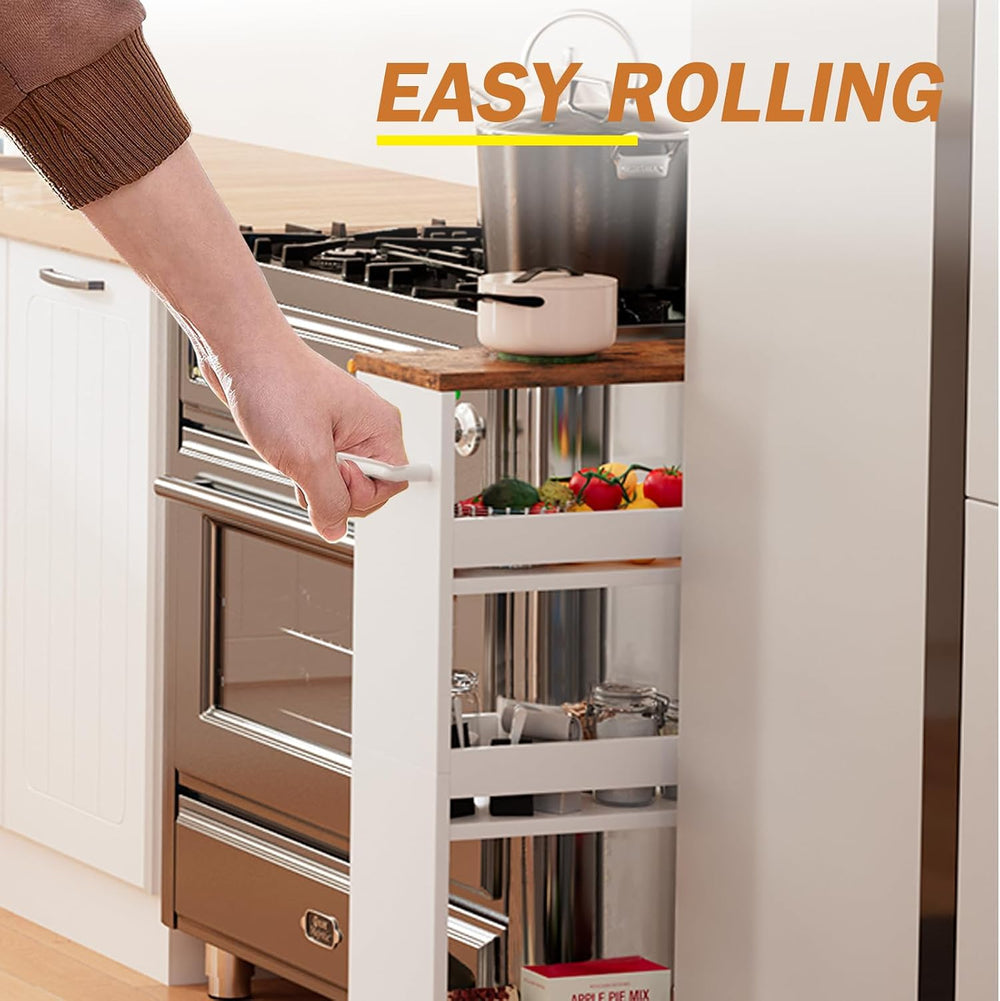 TEAMIX Slim Rolling Storage Cart, Wood 4-Tier Narrow Kitchen/Laundry Cart | 5...